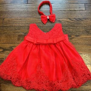 Red Festive Dress + matching headband - size 3 months